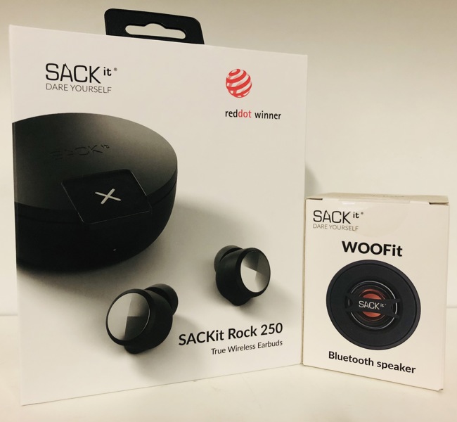 Sackit: Rock 250 In-Ear bluetooth høretelefoner samt WOOFit bluetooth højtaler 