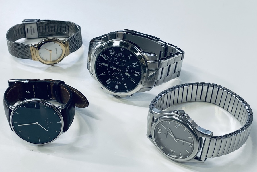 Samling af ure (4 enheder) - Fossil Grant (FS4736), Nordgreen Native, Bering Classic samt Candino C2077 (B 445, 644, 688, 862/24)