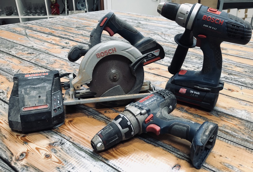 Bosch Professionel (akku): GKS 18 V-Li rundsav, GSR 36V-Li boremaskine, GSR 18 VE-2Li boremaskine, AL 1860 CV batterilader m. 36V 2,6Ah samt 18V 3,0Ah batteri