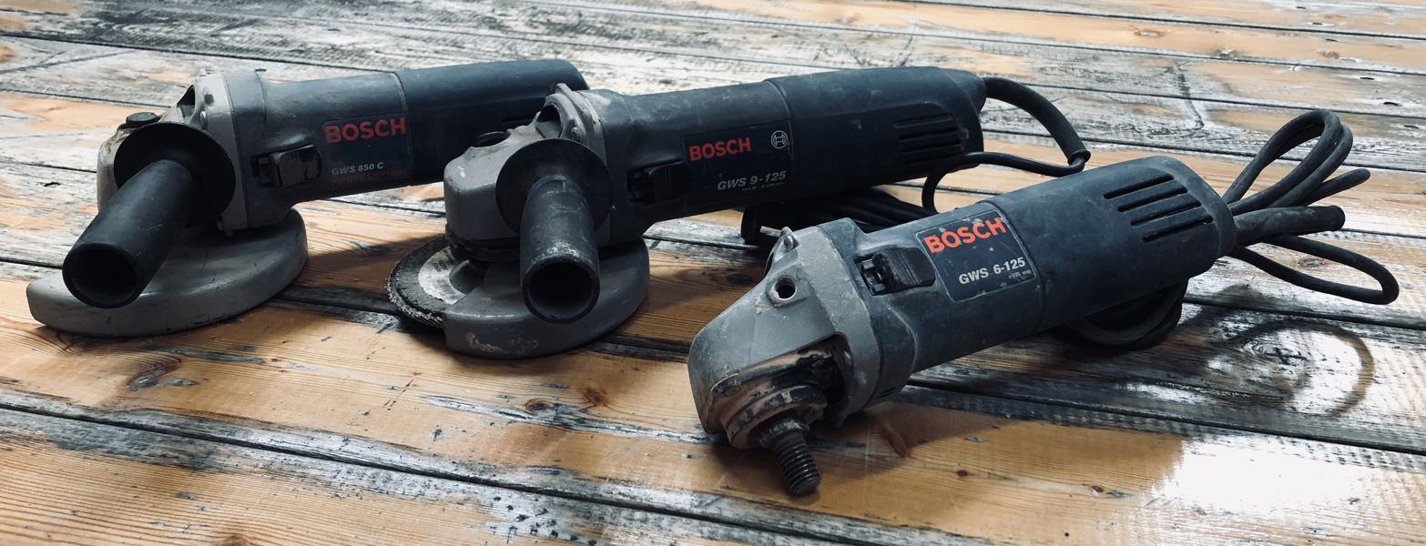 Bosch Professionel værktøj (220v): GWS 9-125 vinkelsliber (900w), GWS 6-125 (600w) vinkelsliber samt GWS 850 C vinkelsliber (850w)