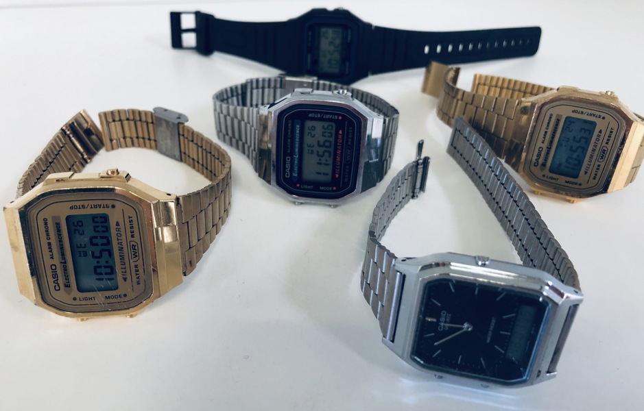 Samling af Casio ure (5 enheder) - herunder Illuminator, Qurtz, WR F91-4 m.v. (Å 2025-0971)