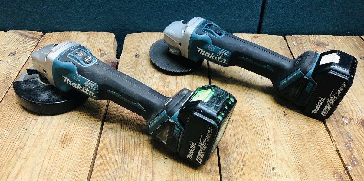 2 stk. Makita DGA506 vinkelsliber m. 5.0Ah og 4.0Ah batteri (Å 2025-0790)