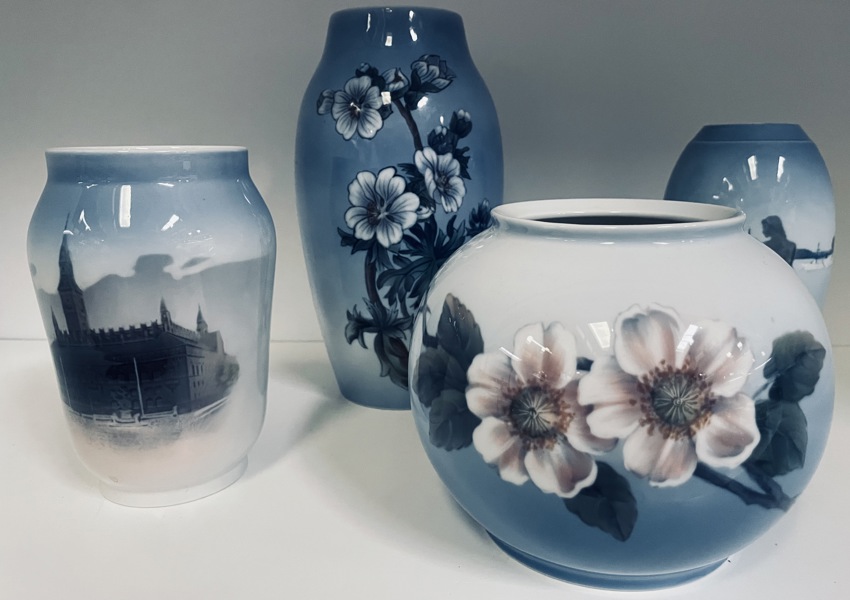 4 Royal Copenhagen/Bing & Grøndahl vaser (15, 17, 18, 25cm)