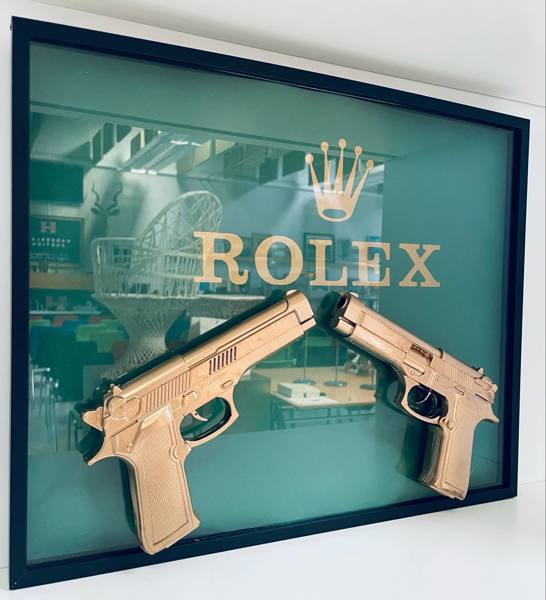 Henq Artwork: Guns on Glass - Rolex Edition (40X50cm)