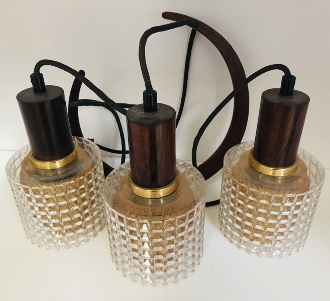 Mid-Century 3-delt Orrefors pendel af palisander og glas