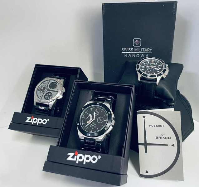 Samling af Swiss Military Hanowa/Zippo ure (3 enheder): Swiss Military Hanowa Flagship (06-4183.04.007) chronograph, Zippo Outdoor Life TRI-1 samt Zippo Outdoor Life TRI-2