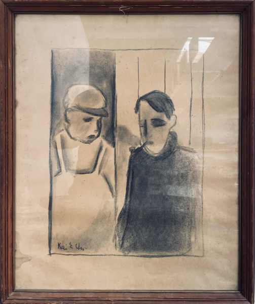 Kul-/blyanttegning skabt Kai Ewald Christiansen (1910-75), signeret Kai E. Chr.