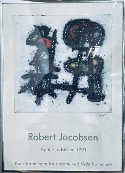 Robert Jacobsen signeret udstillingsplakat dateret 1991 for kunstforeningen for ansatte ved Vejle Kommune