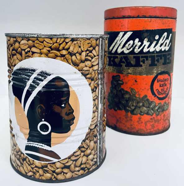 2 Gamle kaffedåser fra Cirkel Kaffe (sjælden) og Merrild Kaffe - bemærk at Cirkel Kaffe er uåbnet og med oprindelig indhold