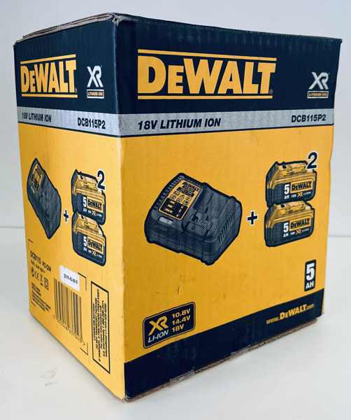 DeWalt (akku): XR batterilader (DCB115P2) samt 2 stk. XR 18v 5,0ah batterier (Å 2025-1005)