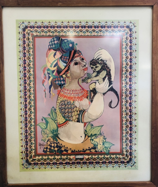 Bjørn Wiinblad litografi i ramme - Prinsen og Aben fra serien De 4 Verdenshjørner. Trykt af Permild & Rosengreen