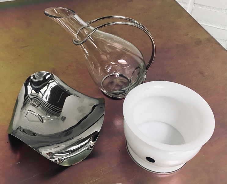 Royal Copenhagen krystal "Potte", Tecno decanter samt Georg Jensen Cobra skål 