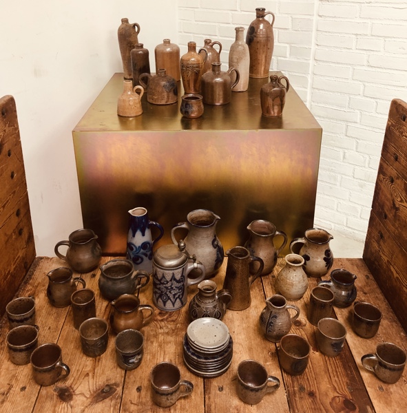 Stor samling af tyske stentøjs kopper, kander og flasker m.m. - herunder mærkerne Heindarb, Schlondes, Gerz Limität m.fl. 49 enheder