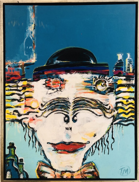 Maleri skabt af Tonni Museth (f. 1949): ansigt, abstrakt  (80X60cm) - (DBL)