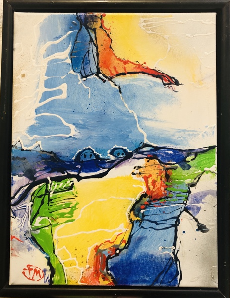 Maleri skabt af Tonni Museth (f. 1949): abstrakt figurativt  (40X30cm) - (DBL)