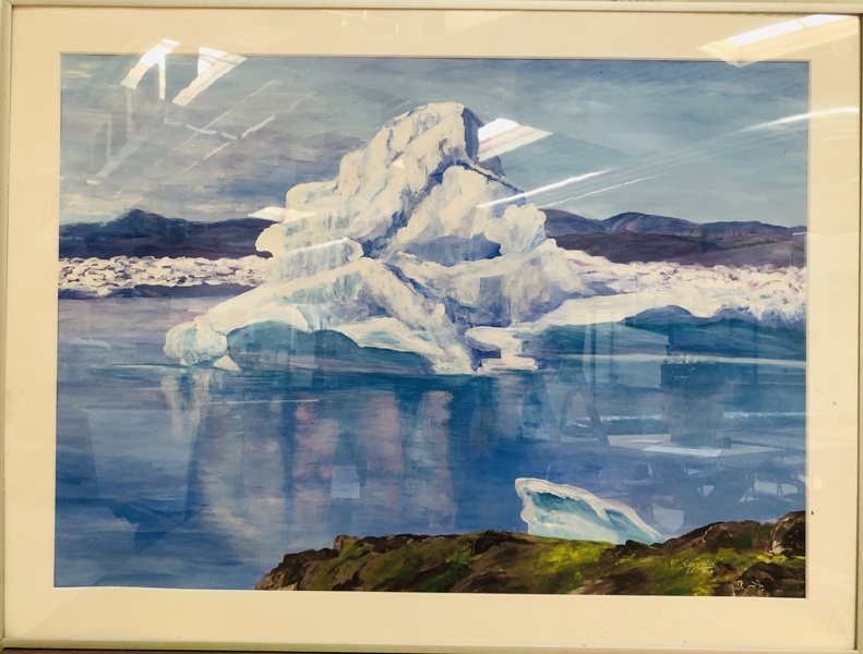 Maleri skabt af Georgina (GeorgHer) Hermosillo Jensen (f. 1947):  Sommer i Qaqortoq, Grønland (50X70cm) - (DBL)