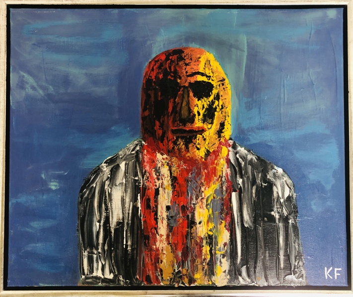 Maleri skabt af Kim Frødstrup (f. 19): ekspressionistisk portrættering (50X60cm) - (DBL)