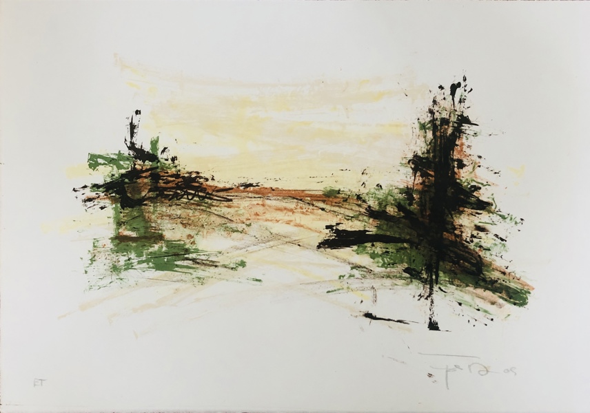 Litografi skabt af Finn Dall (1956):  Nr. 8, Fragment fra markhegn (30X44cm) (DBL)