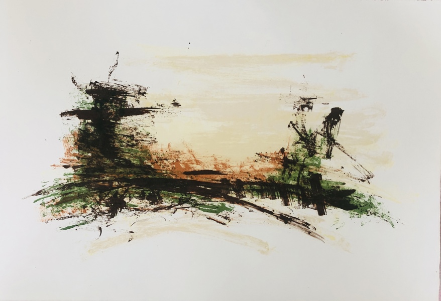 Litografi skabt af Finn Dall (1956):  Nr. 10, Fragment fra markhegn (30X44cm) (DBL)