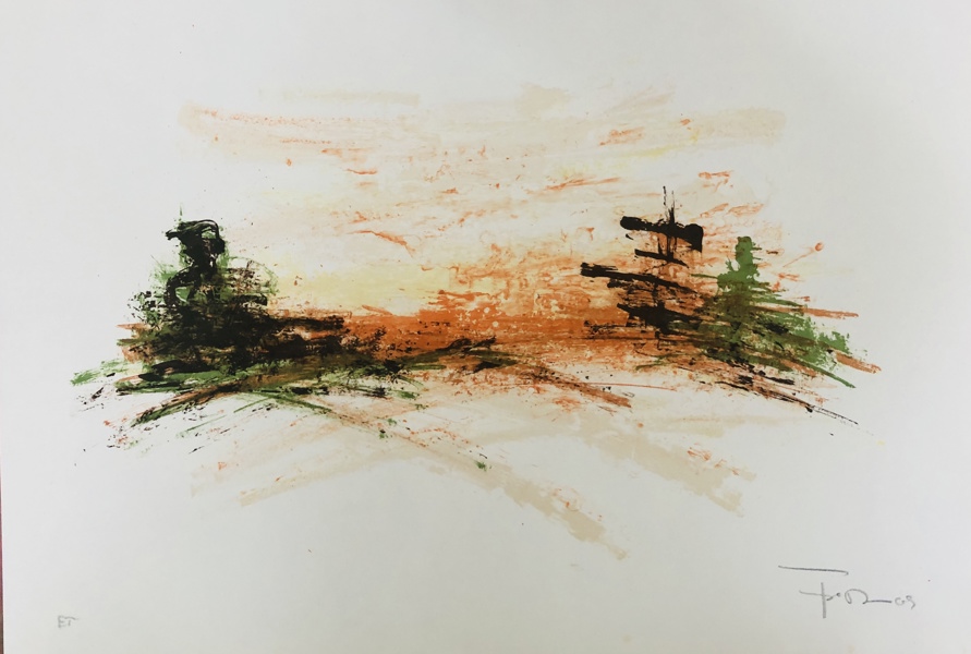 Litografi skabt af Finn Dall (1956):  Nr. 12, Fragment fra markhegn (30X44cm) (DBL)