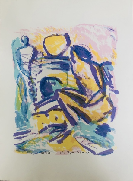 Litografi skabt af Ole Bjørn Pedersen (1946-2011):  Nr. 140/200, Abstrakt (45X38cm)