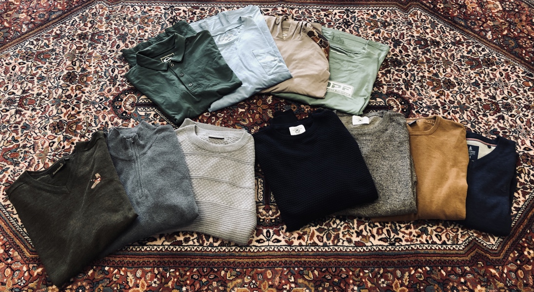 Jagt- og Outdoorbeklædning: T-Shirts og bluser 11 enheder - heriblandt mærkerne Drake, Vintage Polo Club, Lecanto, Rainforest Seeland og Tom Tompson str. M-L