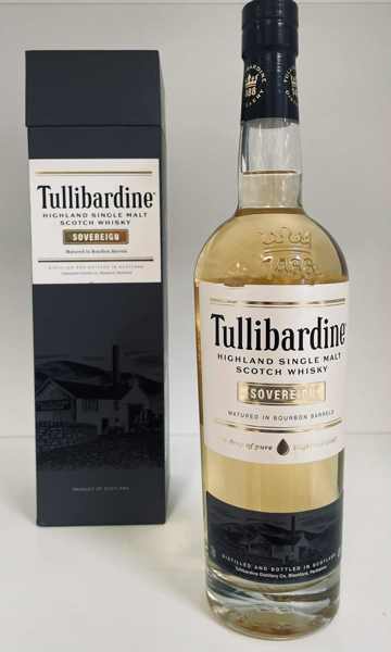 Tullibardine Sovereign 'A Drop of Pure Highand Gold' Single Malt Whisky m. tilhørende æske

