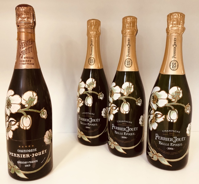 Samling af champagne (4 enheder) - herunder 3 stk. Perrier-Jouet  75cl årg. 2006 samt 1 stk. Perrier-Jouet  75cl årg. 1969