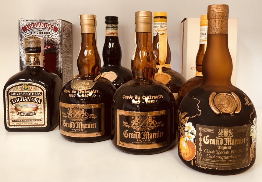 Samling af likør (7 enheder) - herunder 5 stk. Grand Marnier Liqueur 70cl, 1 stk. Grand Marnier Cream Liqueur 70cl samt Chivas Brothers Lochan Ora Liqueur 70cl
