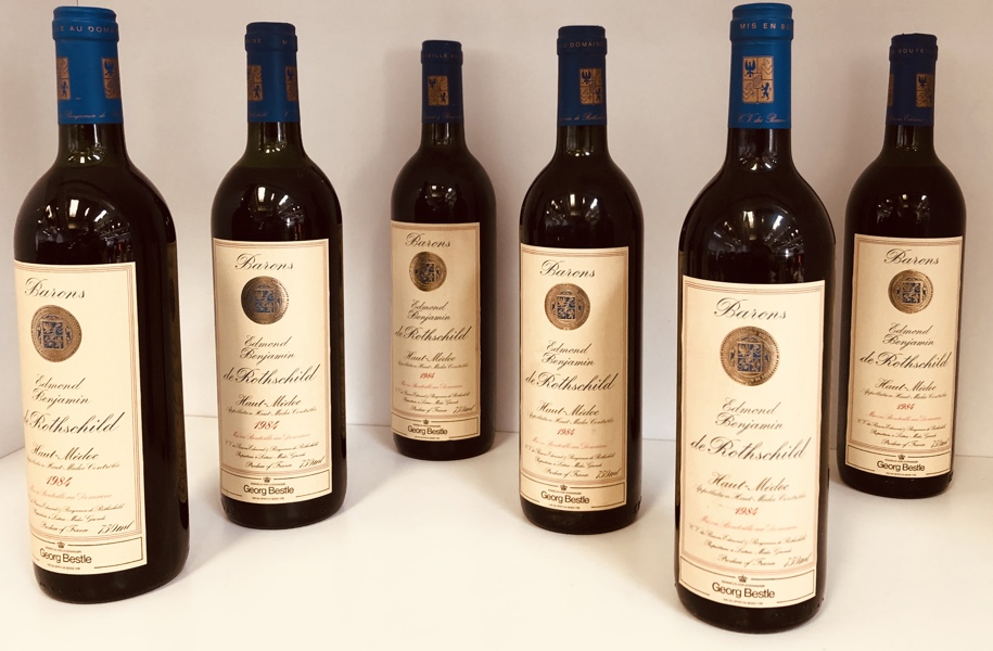 Samling af vin (6 enheder) Edmond Benjamin de Rothschild Haut-Medoc årg. 1984. 75cl