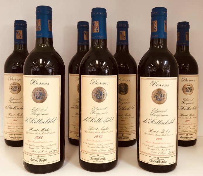 Samling af vin (7 enheder) Edmond Benjamin de Rothschild Haut-Medoc årg. 1984. 75cl