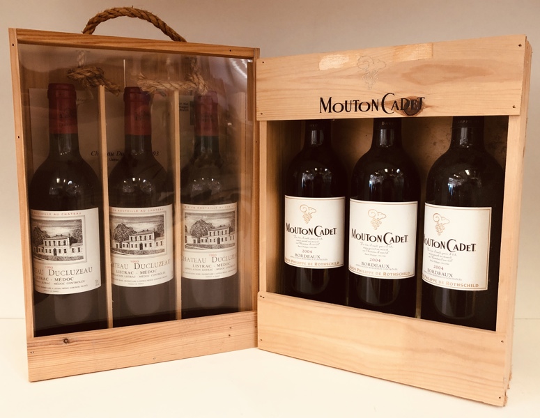 Samling af vin (6 enheder) 3 stk. Chateau Ducluzeau Listrac - Medoc årg. 1995. 75cl samt 3 stk. Baron Philippe de Rothschild Mouton Cadet årg. 2004. 75cl