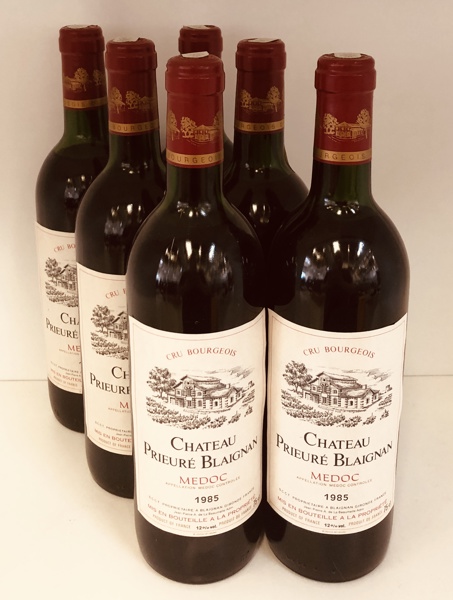 Samling af vin (6 enheder) Chateau Prieuré Blaignan Medoc årg. 1985. 75cl