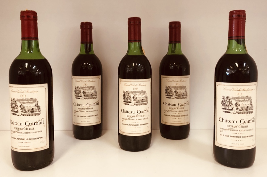 Samling af vin (5 enheder) Château Cramail Bordeaux Superior årg. 1983. 75cl