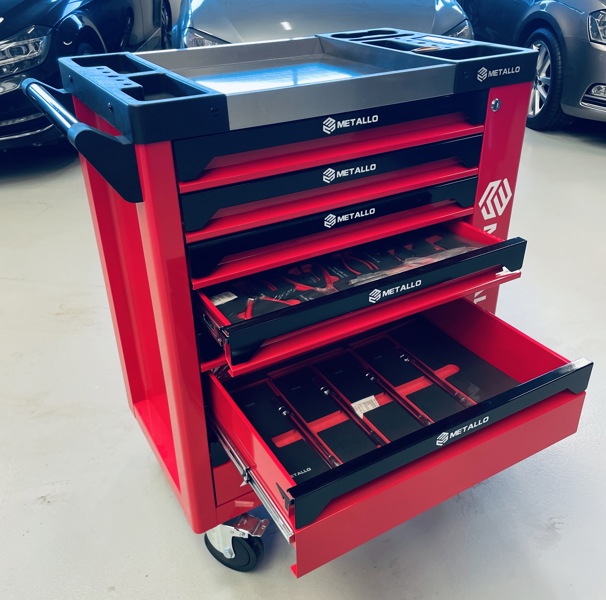 Metallo XXL værkstedsvogn m. 7 skuffer og værktøj (256 dele)
