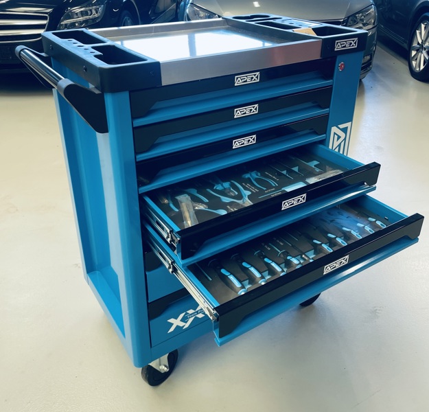 Apex XXL Tools Professional værkstedsvogn m. 7 skuffer samt værktøj (250 dele)