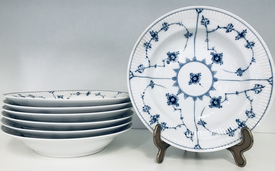 6 Royal Copenhagen Musselmalet Riflet dybe tallerkner (dekorations nr.: 1/165)