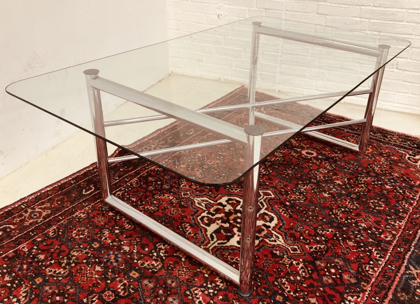 Mid-century sofabord af forkromet stel og glas