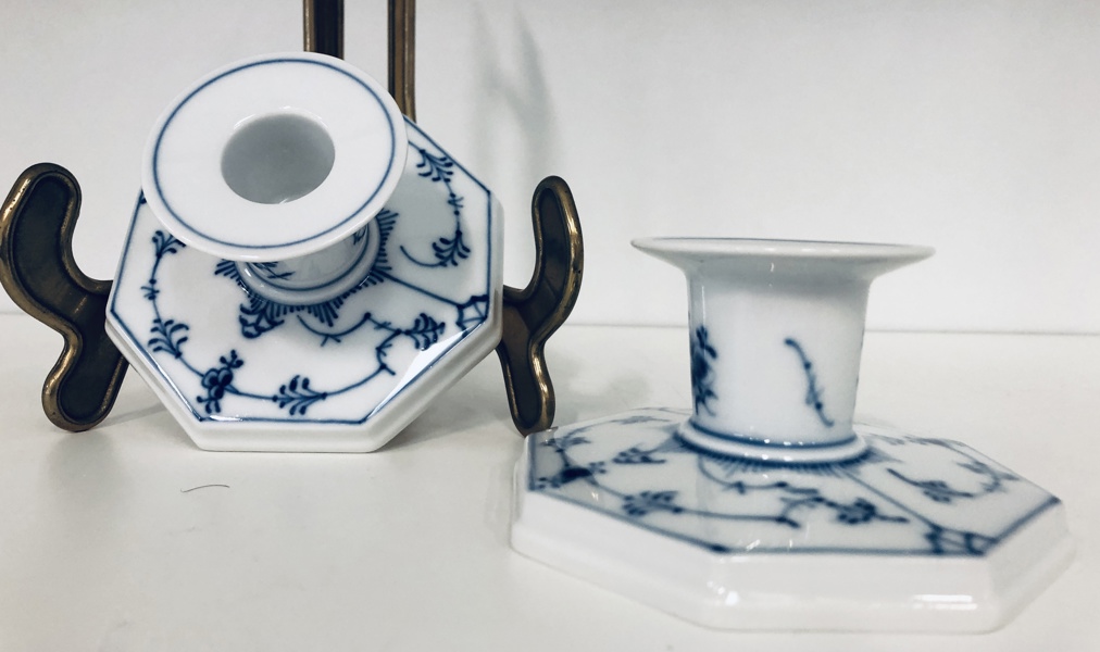 2 Royal Copenhagen Musselmalet Riflet lysestager (dekorations nr.: 1/3334)