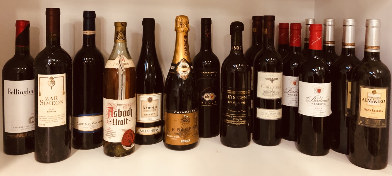 Samling af vine (17 enheder 70 & 75cl) Primogenito Solera Viejo Madurado en Madera 1937, Jean Degaves Bordeaux Réserve 2009, Bodegas La Catedral Epulum Gran Reserva 2015, G. Bauget Eperney Champagne