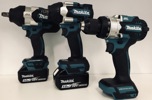 Makita (akku): DHP486 slagboremaskine, DTW700 slagnøgle, DTW1002 slagnøgle samt 2 X 5.0Ah/18v batterier (P 255, 258/24)