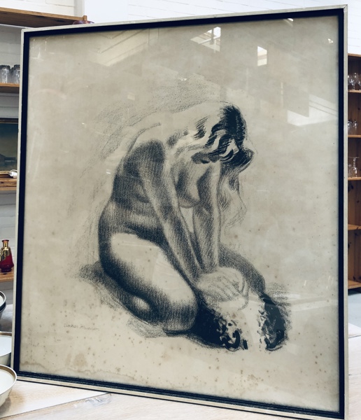 Aage Sikker Hansen litografi (1897-1955) litografi: 'Siddende kvinde'