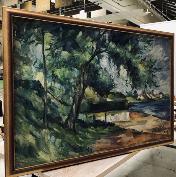 Maleri skabt af Peter Nicolaisen (1894-1989), kystparti fra Als (100X73)