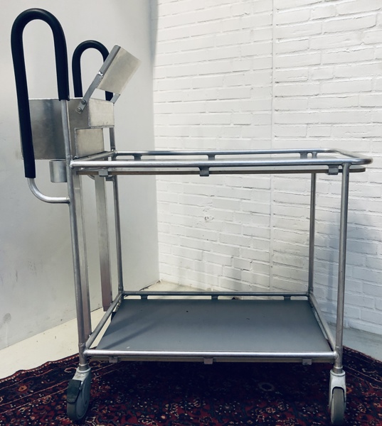 Pakke-/ordresamlevogn i rustfrit stål m. plads til laptop