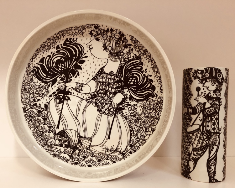 Bjørn Wiinblad fad (Ø 26cm) sam vase (H 18cm)