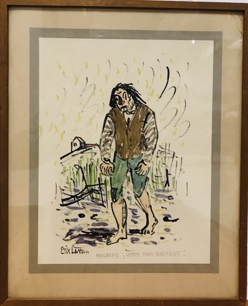 Akvarel 'Jeppe Paa Bjerget' skabt af Erik Larsen (f. 1902)
