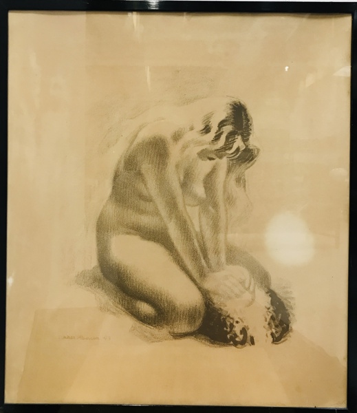 Aage Sikker Hansen litografi (1897-1955) litografi: 'Siddende kvinde'