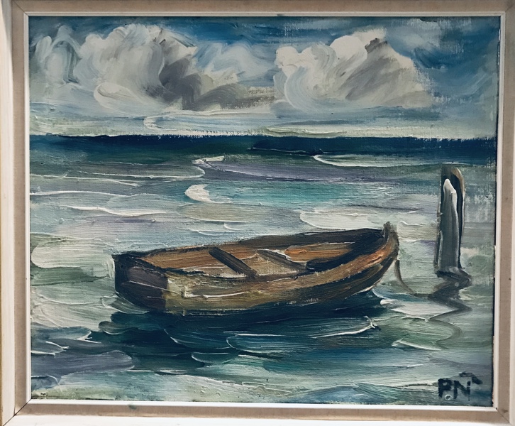 Maleri skabt af Peter Nicolaisen (1894-1989), kystparti fra Als (57,5X48,5cm)