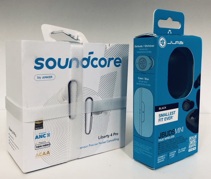 Soundcore Liberty 4 Pro In-Ear trådløse hovedtelefoner samt JLab JBuds Mini In-Ear trådløse hovedtelefoner (Å 2025-1548)