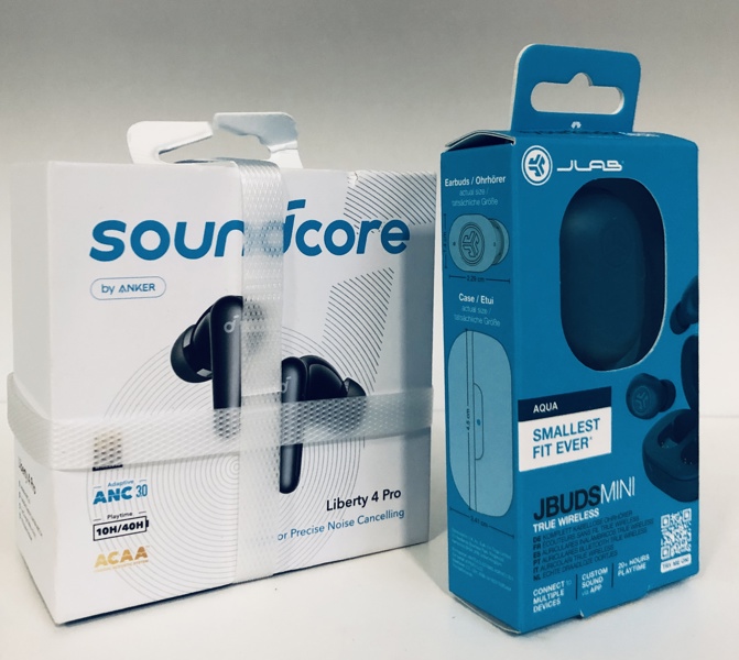 Soundcore Liberty 4 Pro In-Ear trådløse hovedtelefoner samt JLab JBuds Mini In-Ear trådløse hovedtelefoner (Å 2025-1548)